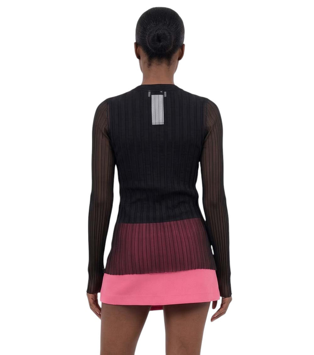 Black Textured Crew Neck Top 2
