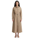 Beige Solid Shirt Collar Midi Dress 1