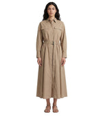 Beige Solid Shirt Collar Midi Dress 1
