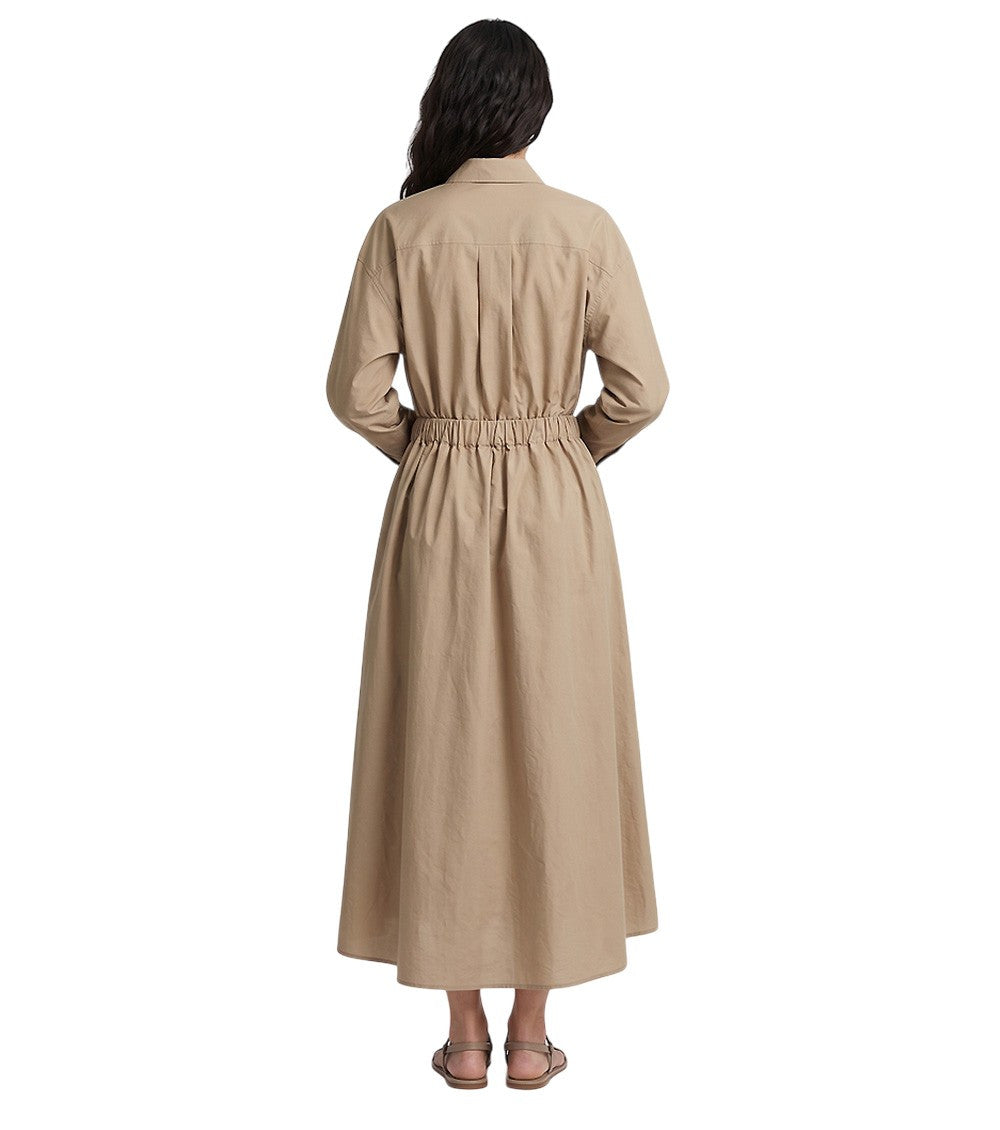 Beige Solid Shirt Collar Midi Dress 2