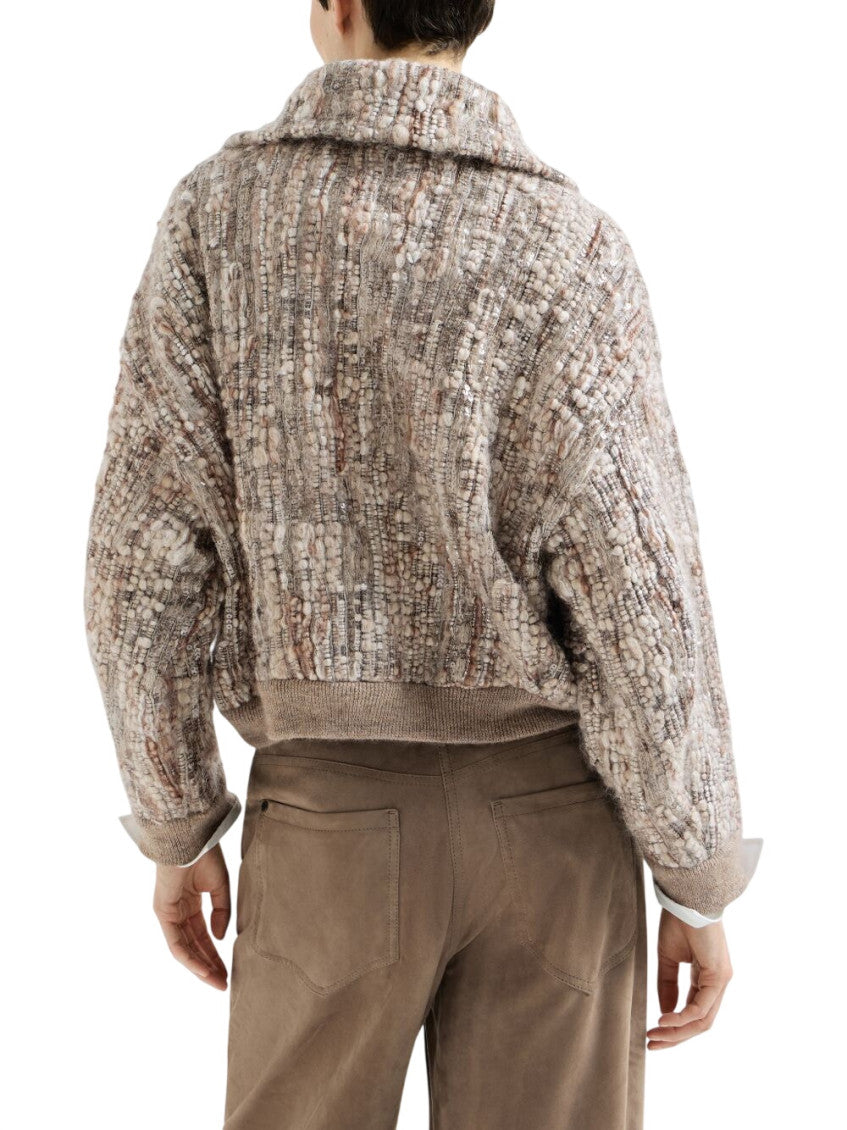 Beige Textured Mock Collar Sweater 2