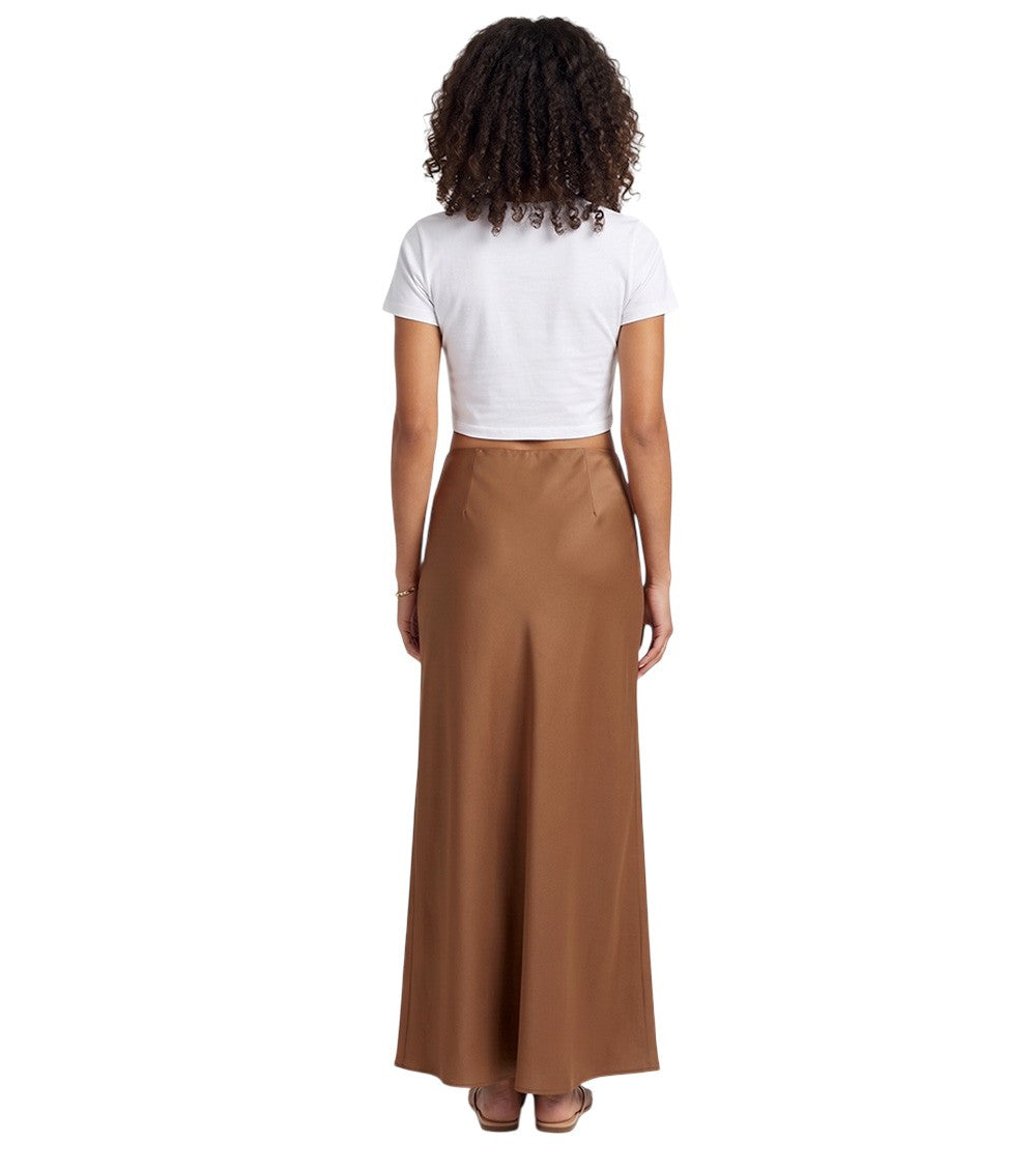 Brown Solid Midi Skirt 2
