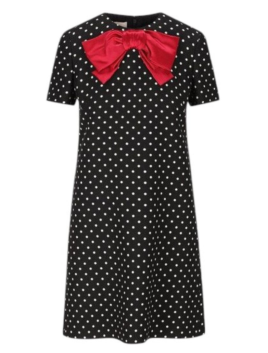 Black Polka Dot Round Neck Mini Dress 1