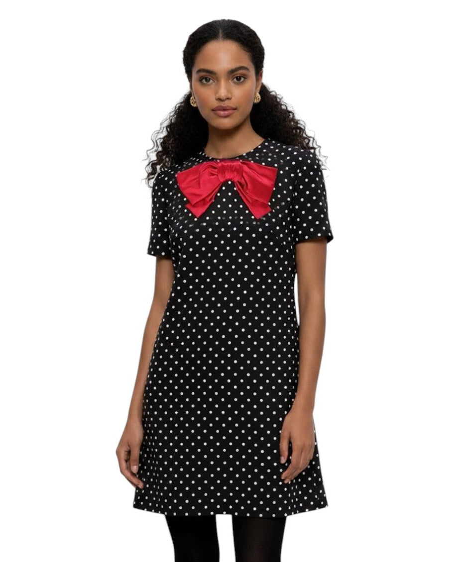 Black Polka Dot Round Neck Mini Dress 2