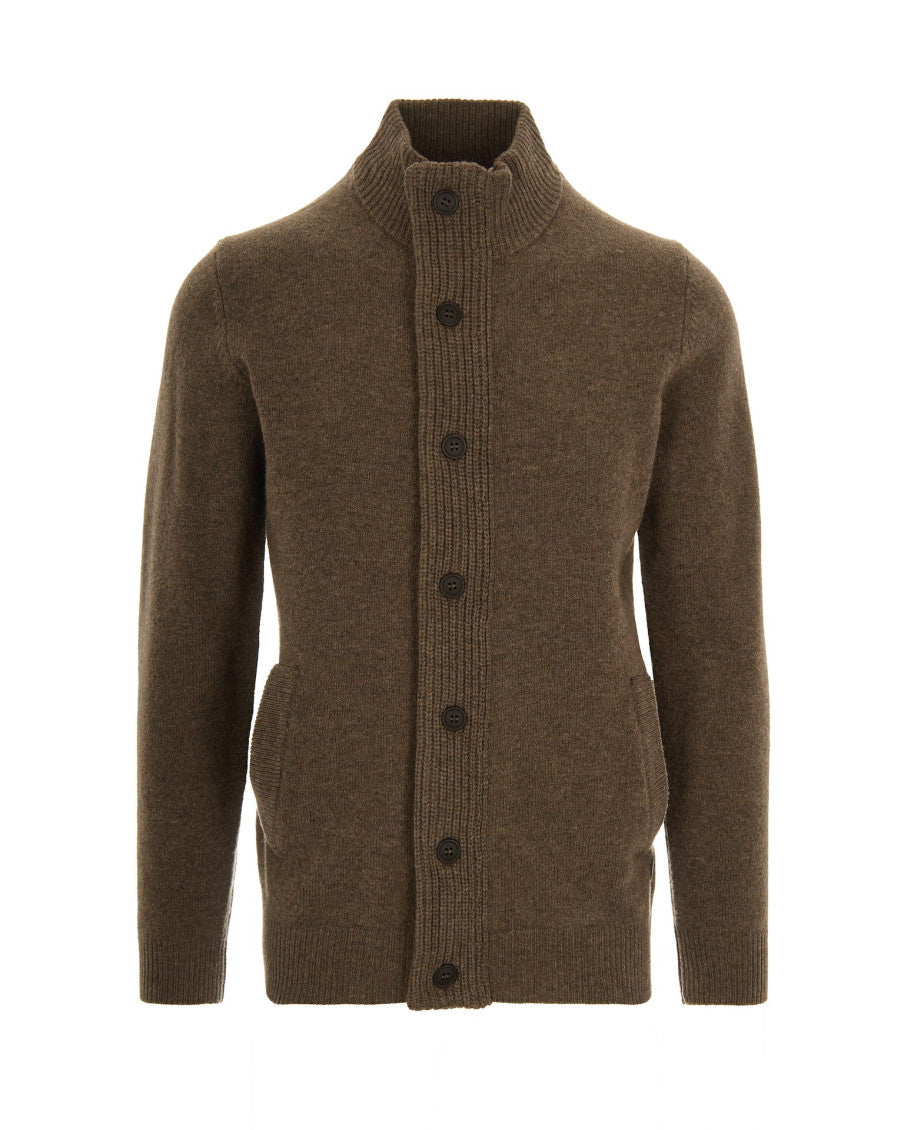 Brown Mock Collar Cardigan 1