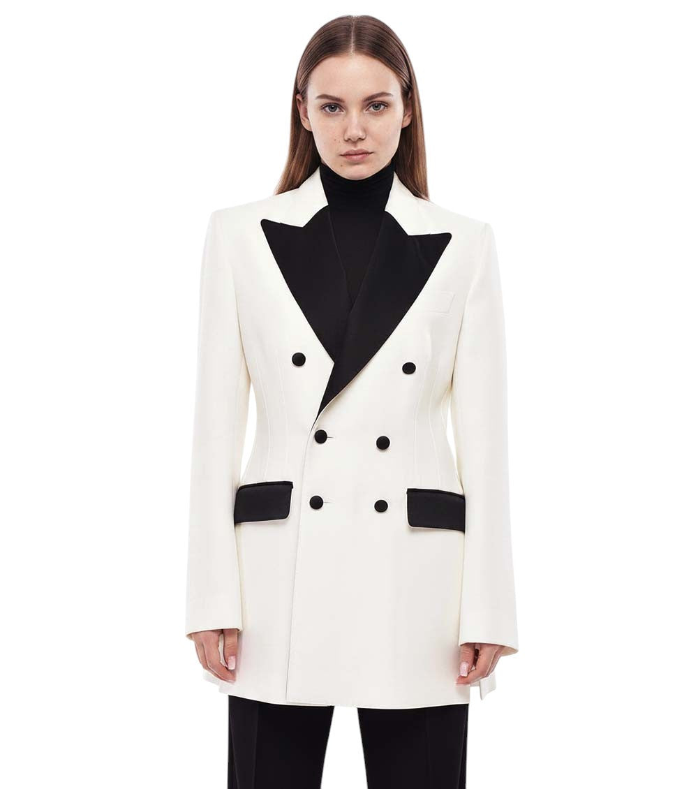 White Solid Peaked Lapel Jacket 1