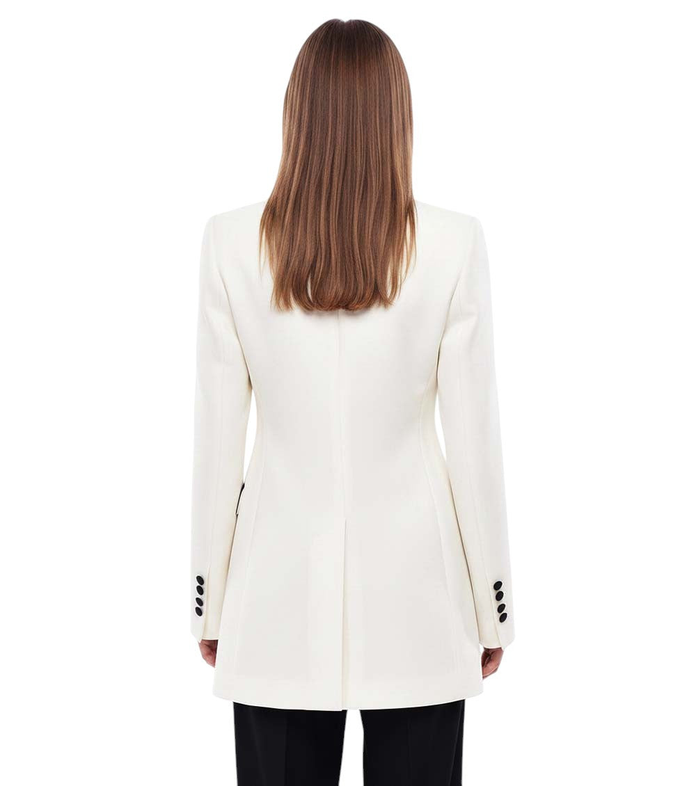 White Solid Peaked Lapel Jacket 2