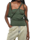 Dark Green Textured Asymmetric Neck Top 1