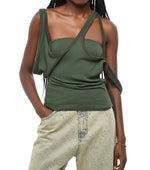 Dark Green Textured Asymmetric Neck Top 1