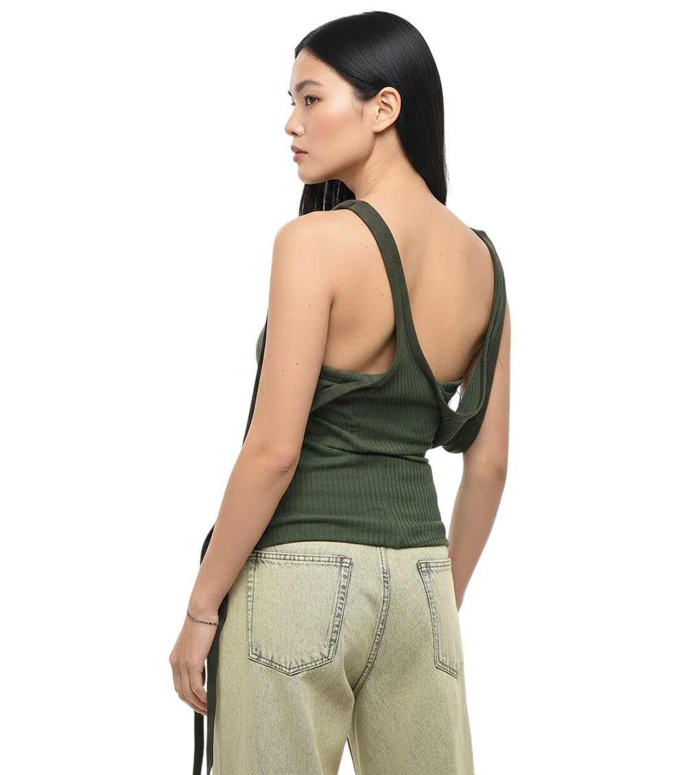 Dark Green Textured Asymmetric Neck Top 2