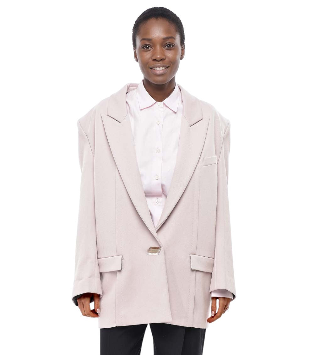 Light Pink Solid Peaked Lapel Blazer 1