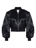 Black Solid Mock Collar Jacket 1