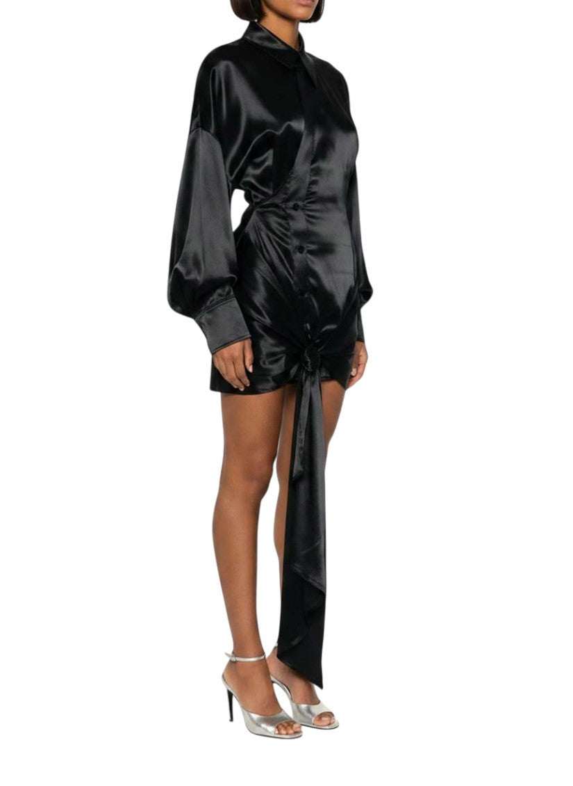 Black Solid Shirt Collar Mini Dress 3