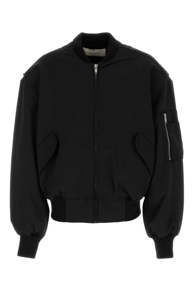 Black Solid Bomber Jacket 1