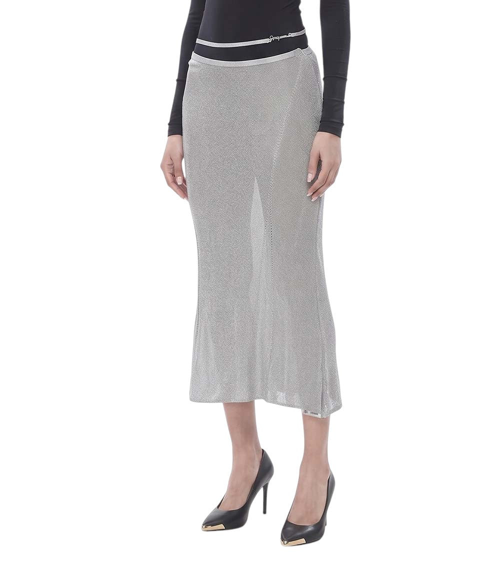 Silver Textured Midi Skirt 1