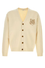 Beige Wool V-Neck Cardigan 1