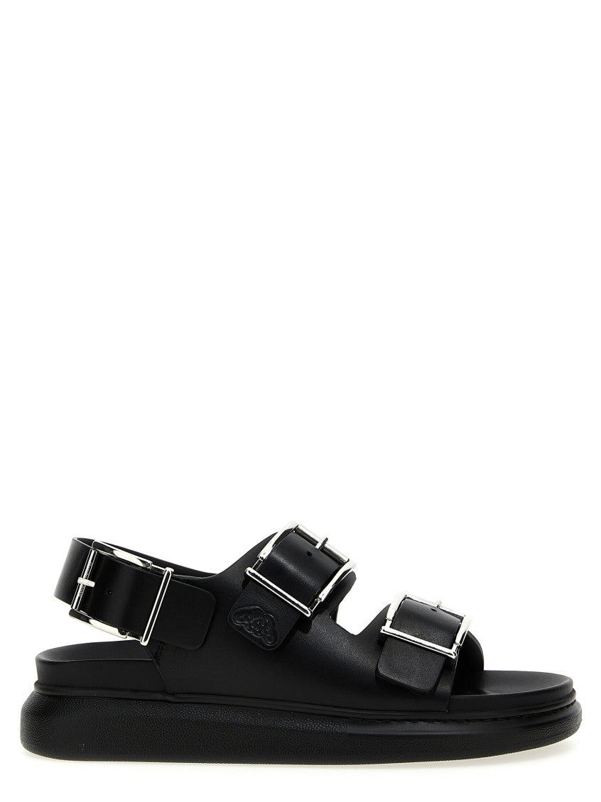 Black Buckles Leather Sandals 1