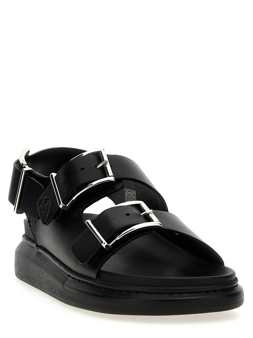 Black Buckles Leather Sandals 2