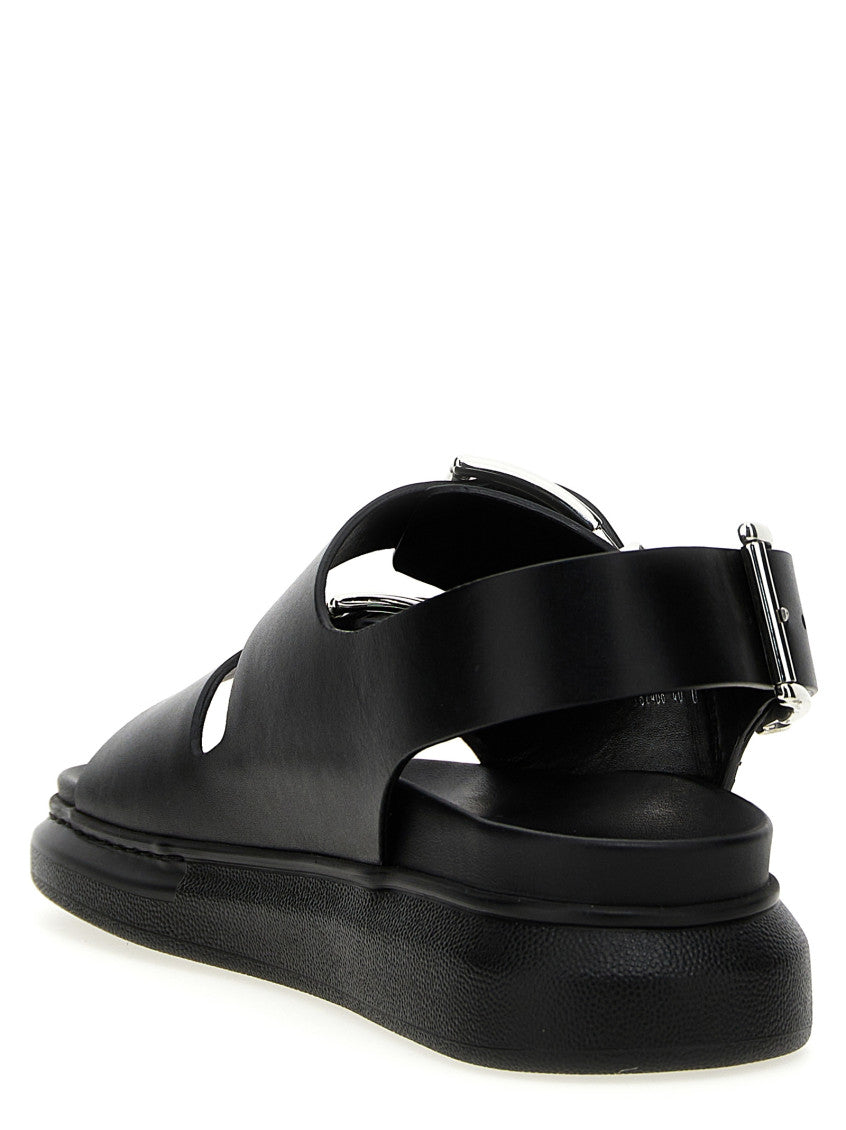 Black Buckles Leather Sandals 3