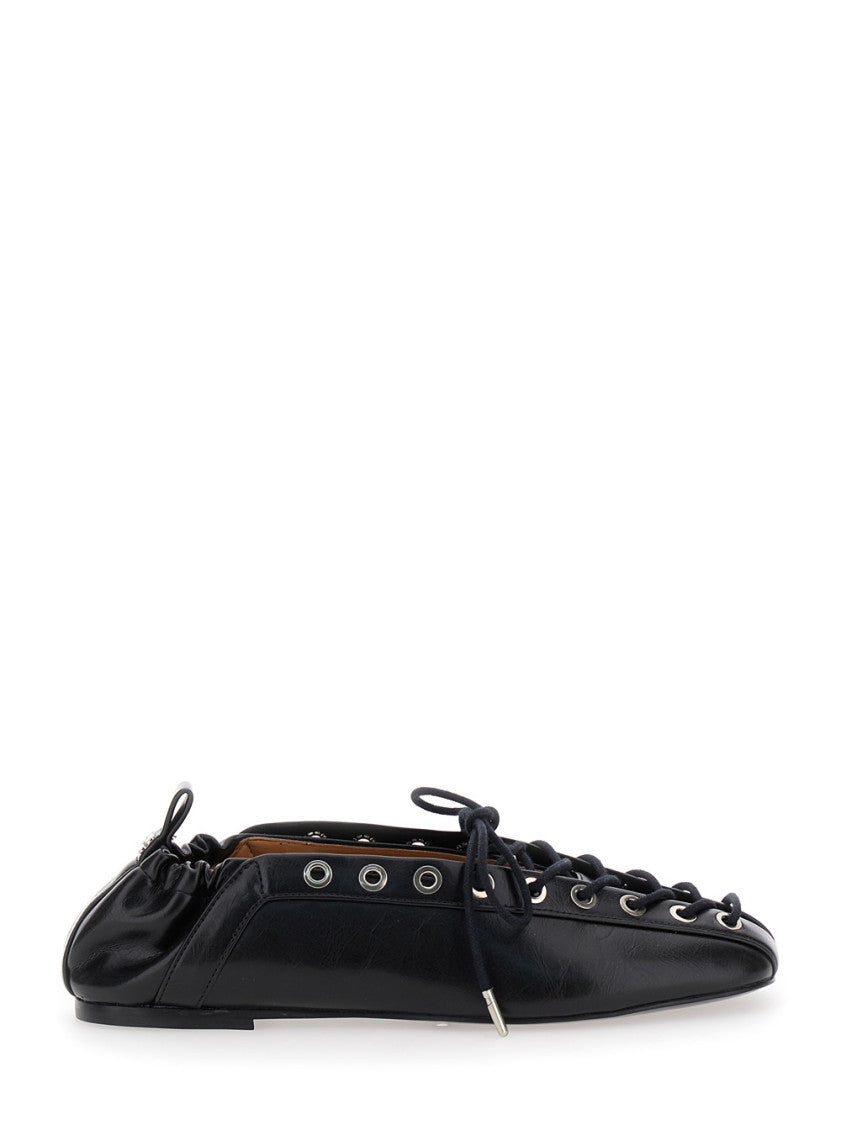 Black Lace-up Ballet Flats 1