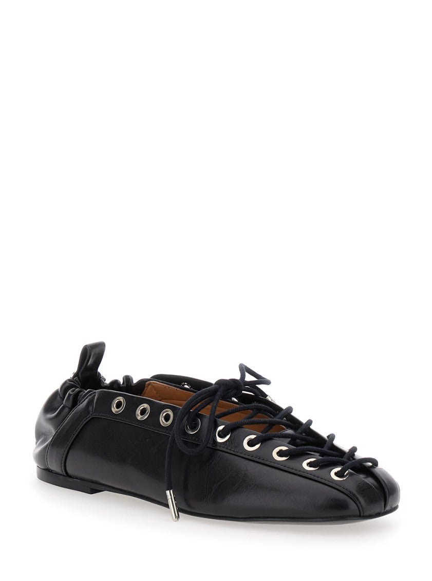 Black Lace-up Ballet Flats 2