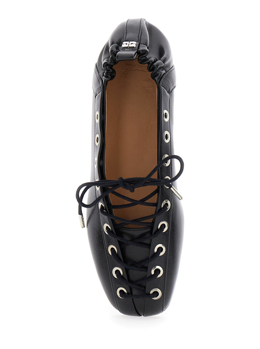 Black Lace-up Ballet Flats 4