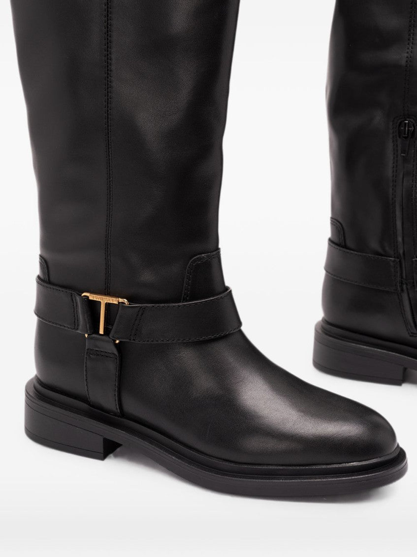 Black Logo Leather Boots 4