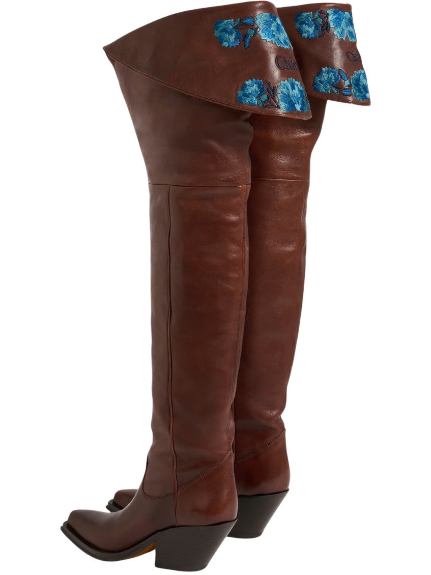 Brown Embroidered Azelan Boots 3