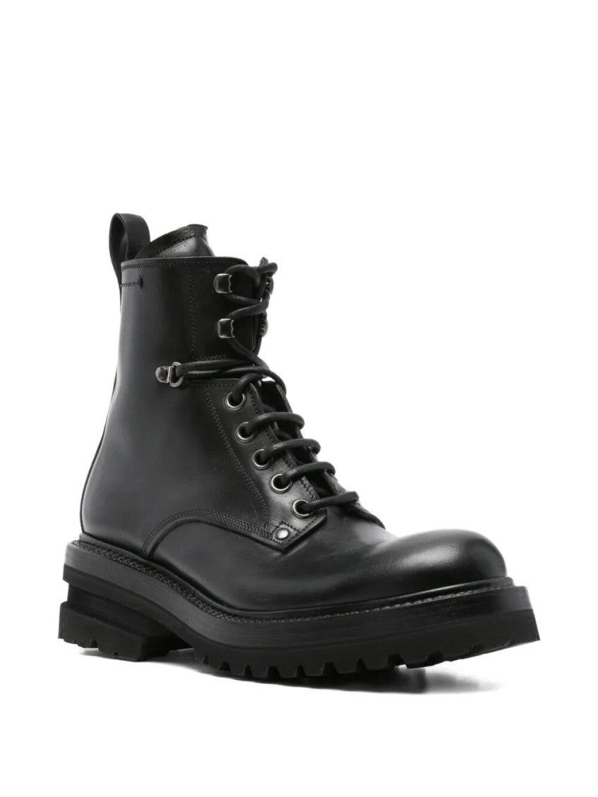 Black Elba Leather Military Boots 2