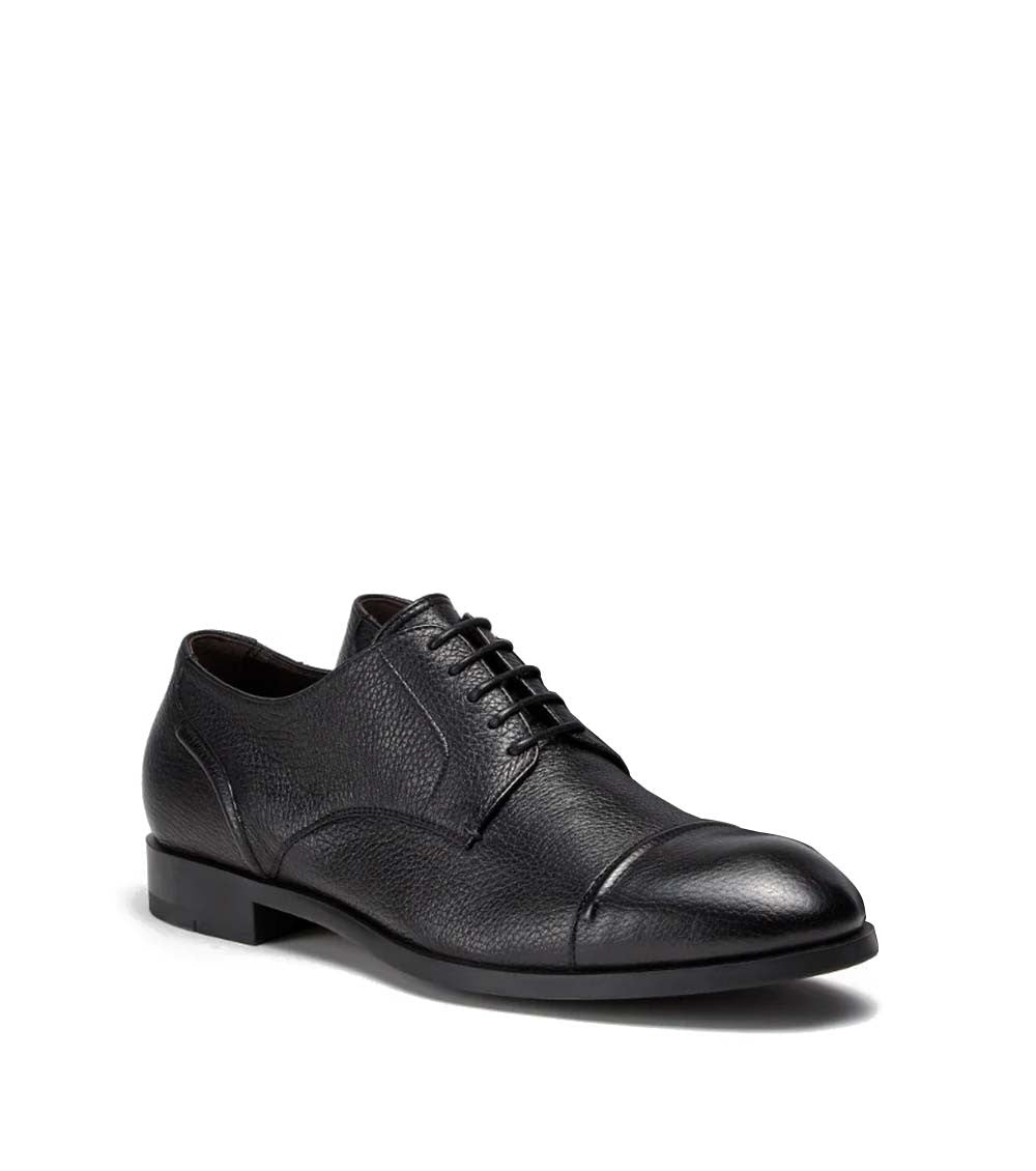 Black Textured Leather Lace Ups 1