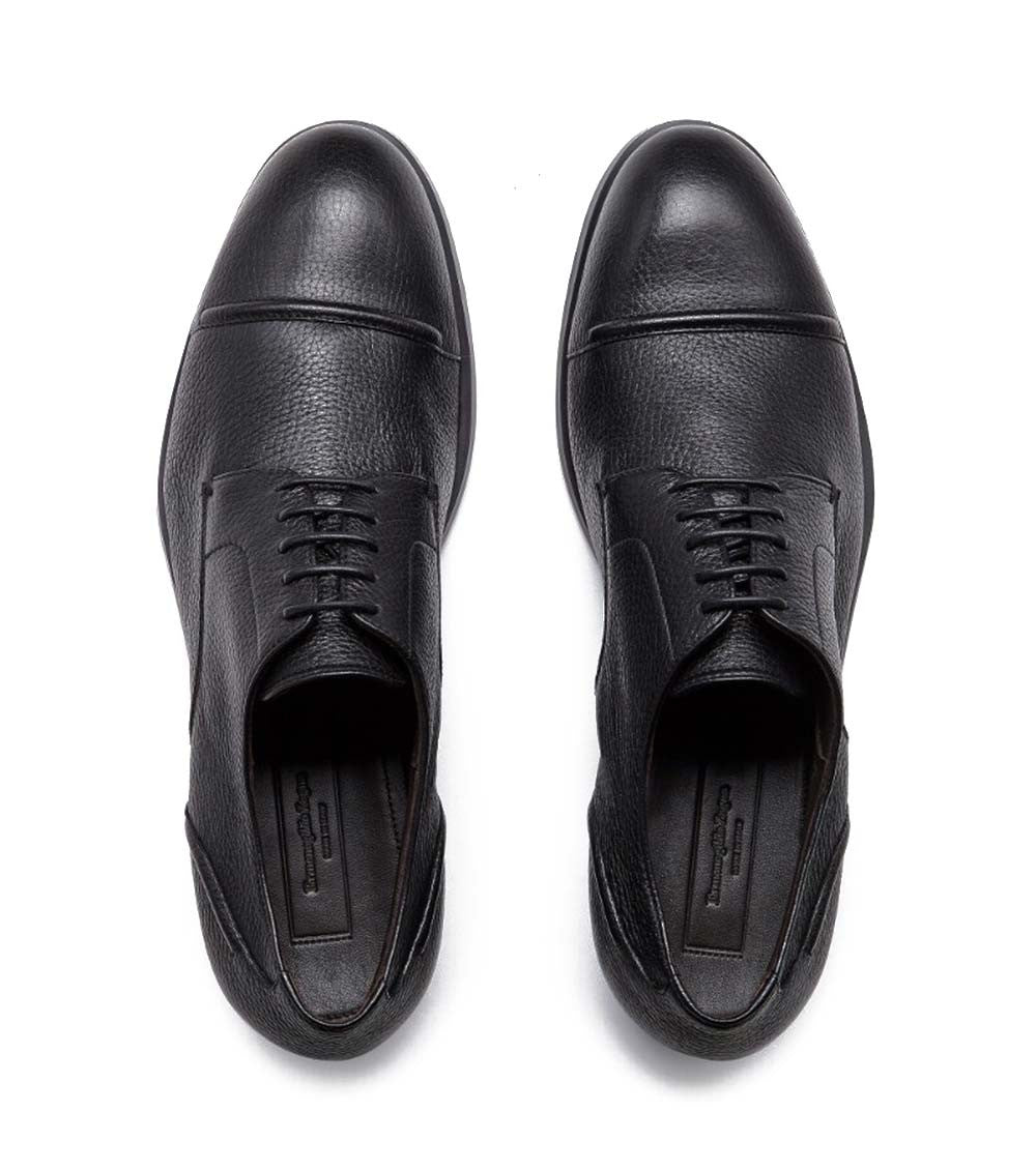 Black Textured Leather Lace Ups 3