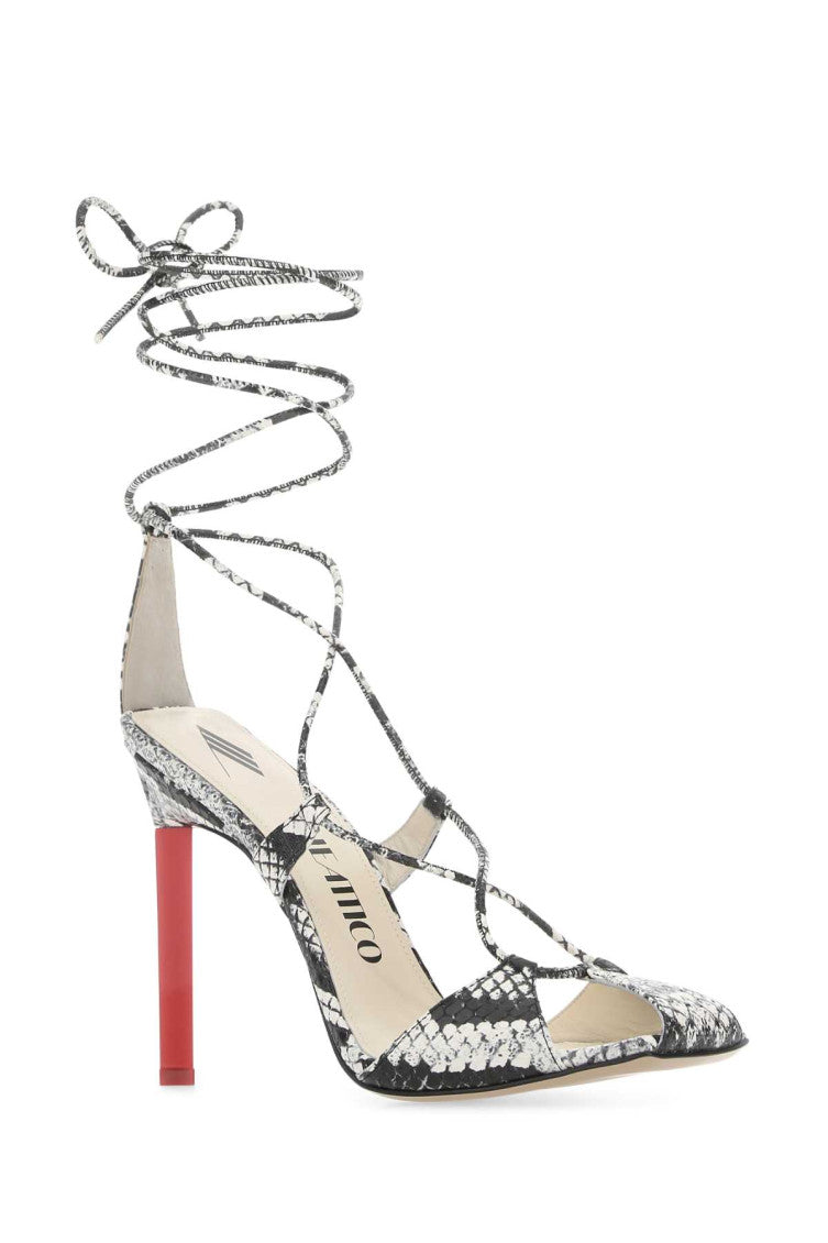 White Printed Leather Heels 2