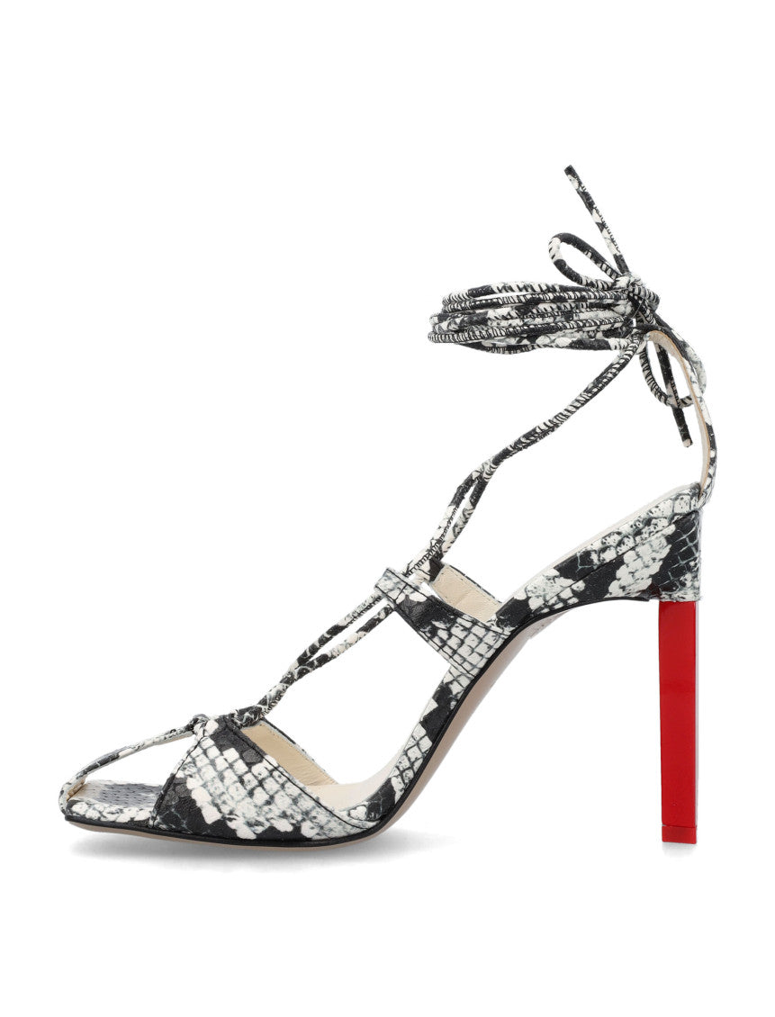 White Printed Leather Heels 3