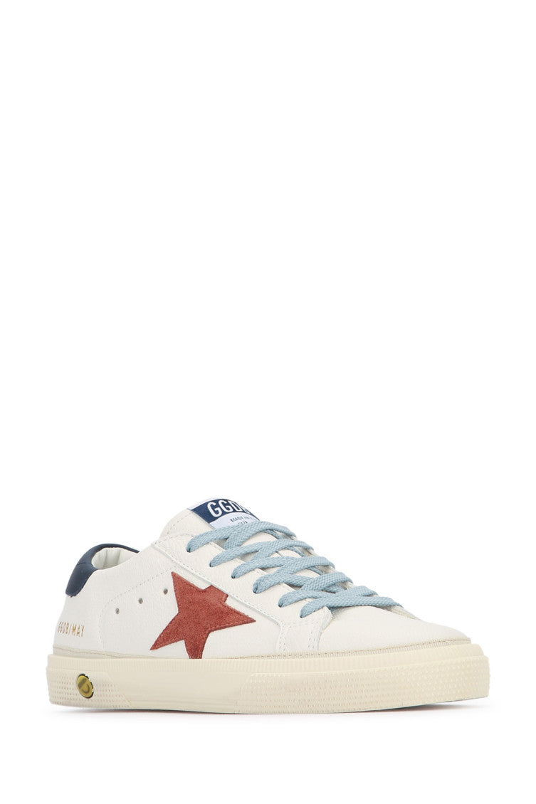 Kids White Star-Leather Sneakers 2