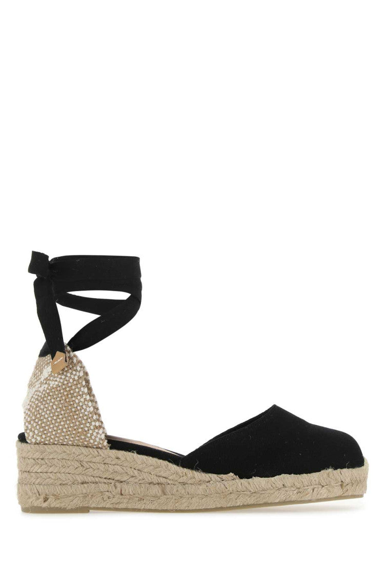 Black Lace Up Wedge Espadrilles 1