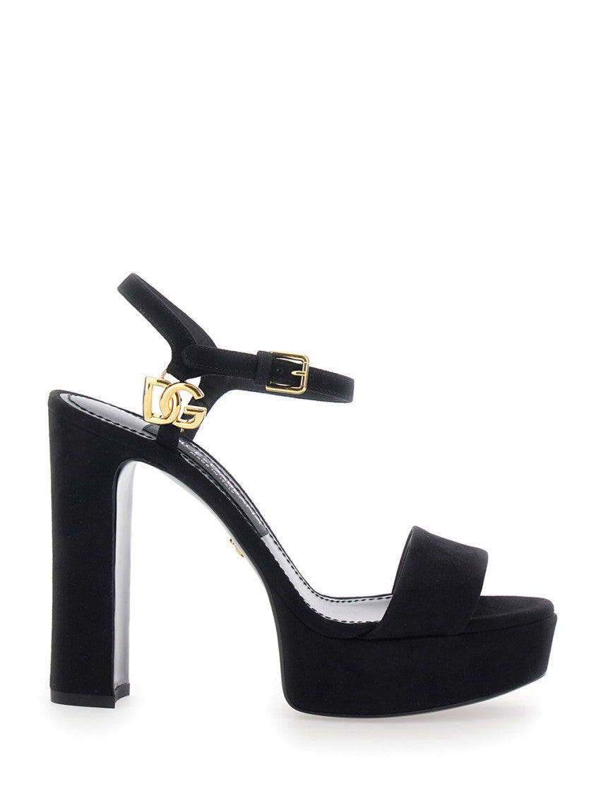 Black Logo Ankle-strap Heels 1