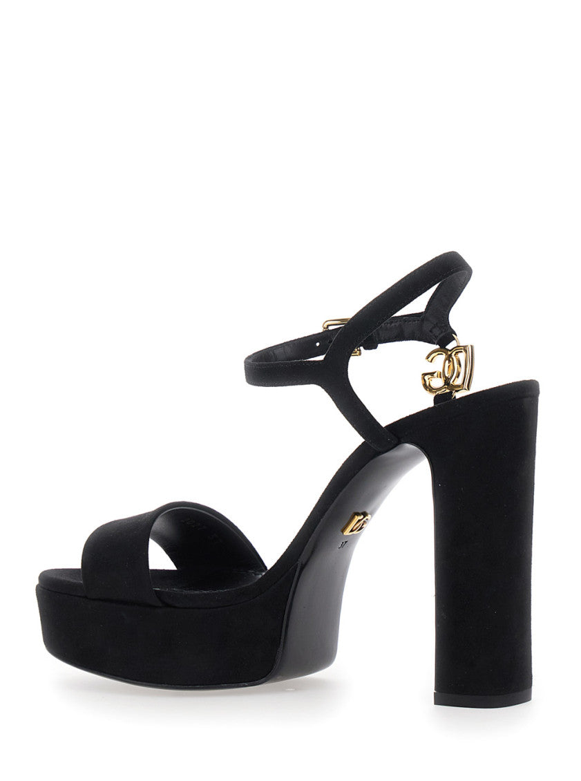 Black Logo Ankle-strap Heels 3