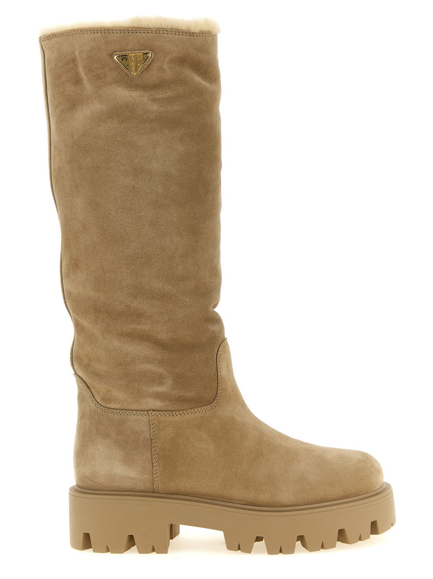 Beige High Suede Boots 1