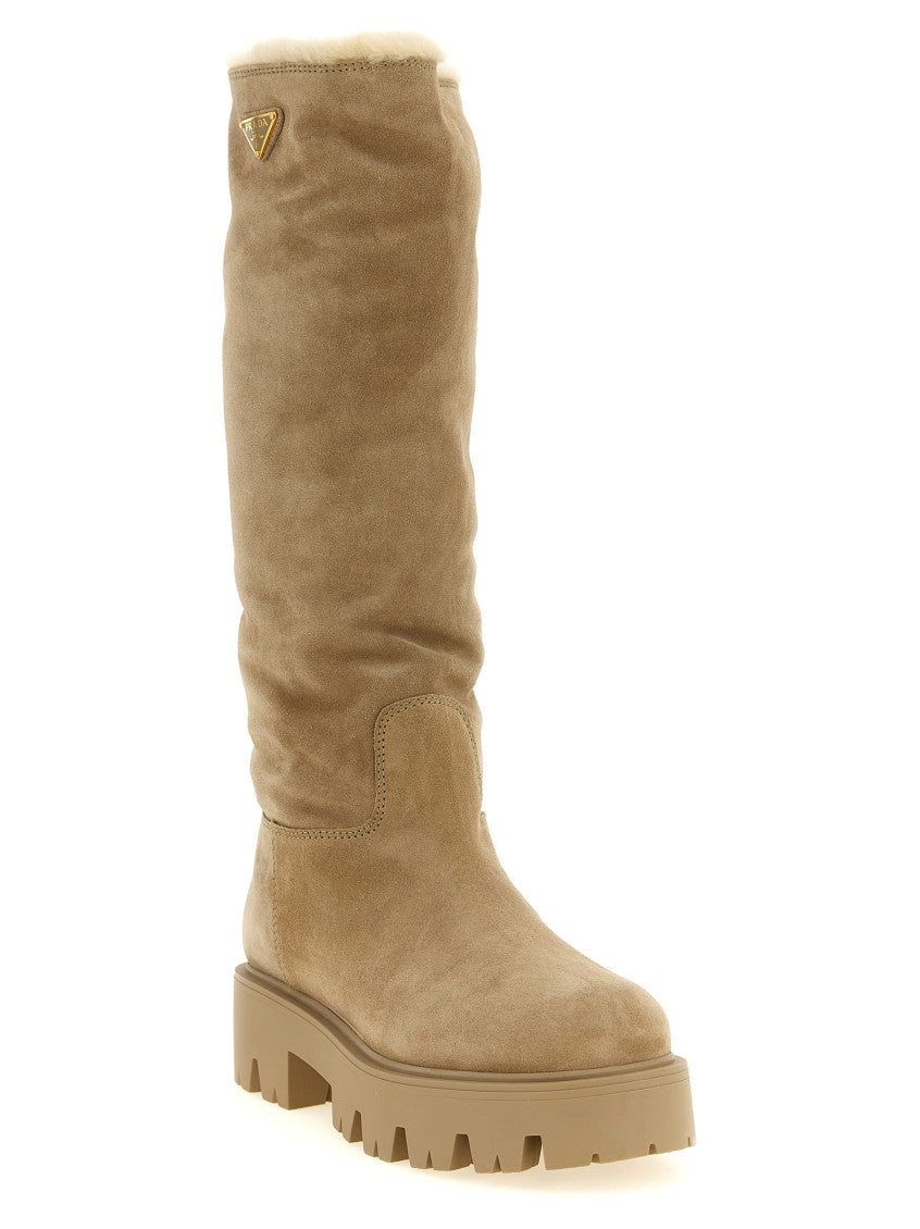 Beige High Suede Boots 2