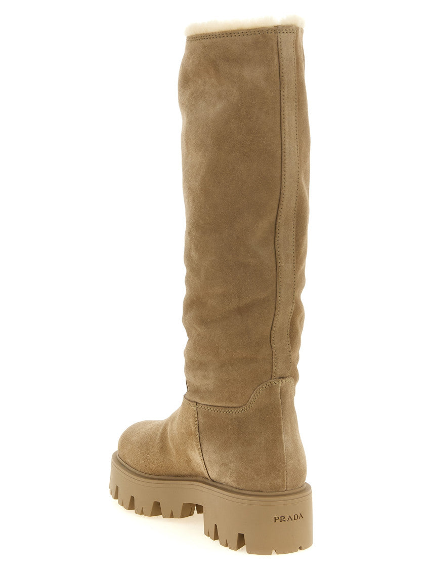Beige High Suede Boots 3