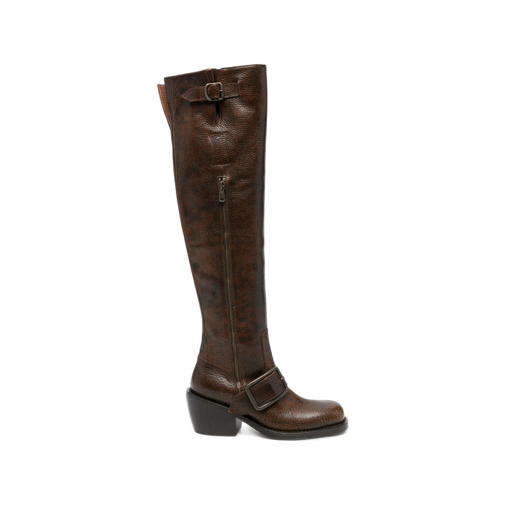 Brown Textured Tall Boots 1