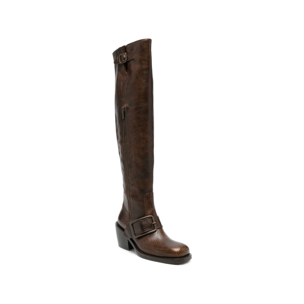 Brown Textured Tall Boots 3