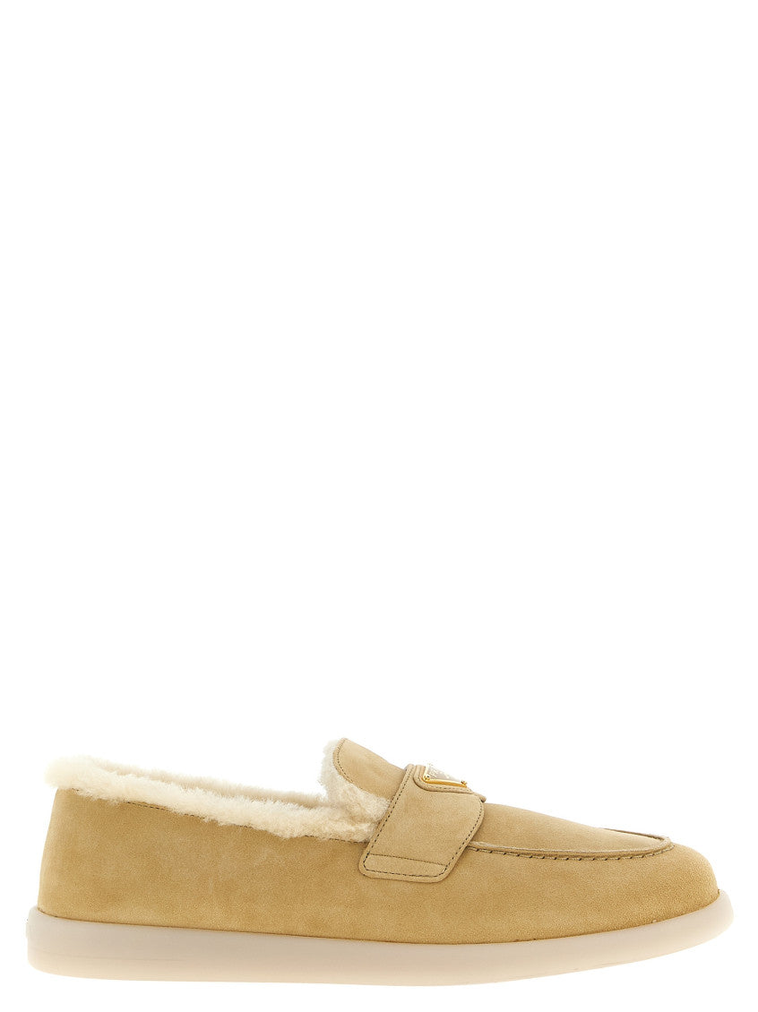 Beige Logo Triangle Loafers 1