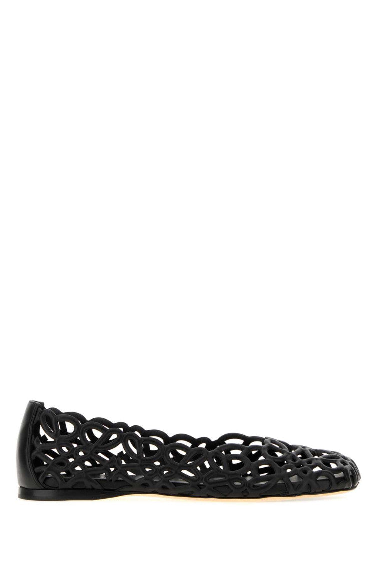 Black Perforated Petal Ballet Flats 1