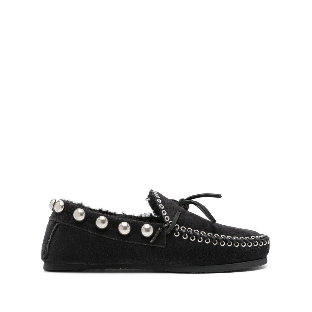 Black Studded Shearling Loafers 1