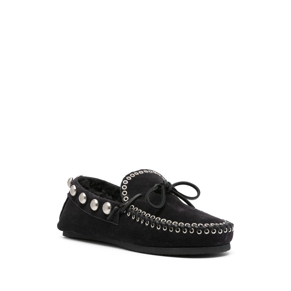 Black Studded Shearling Loafers 2