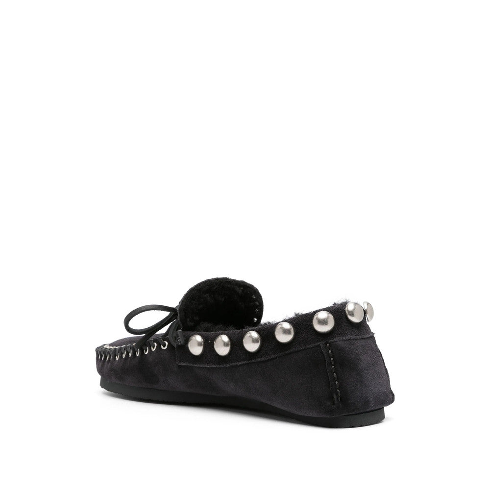Black Studded Shearling Loafers 3