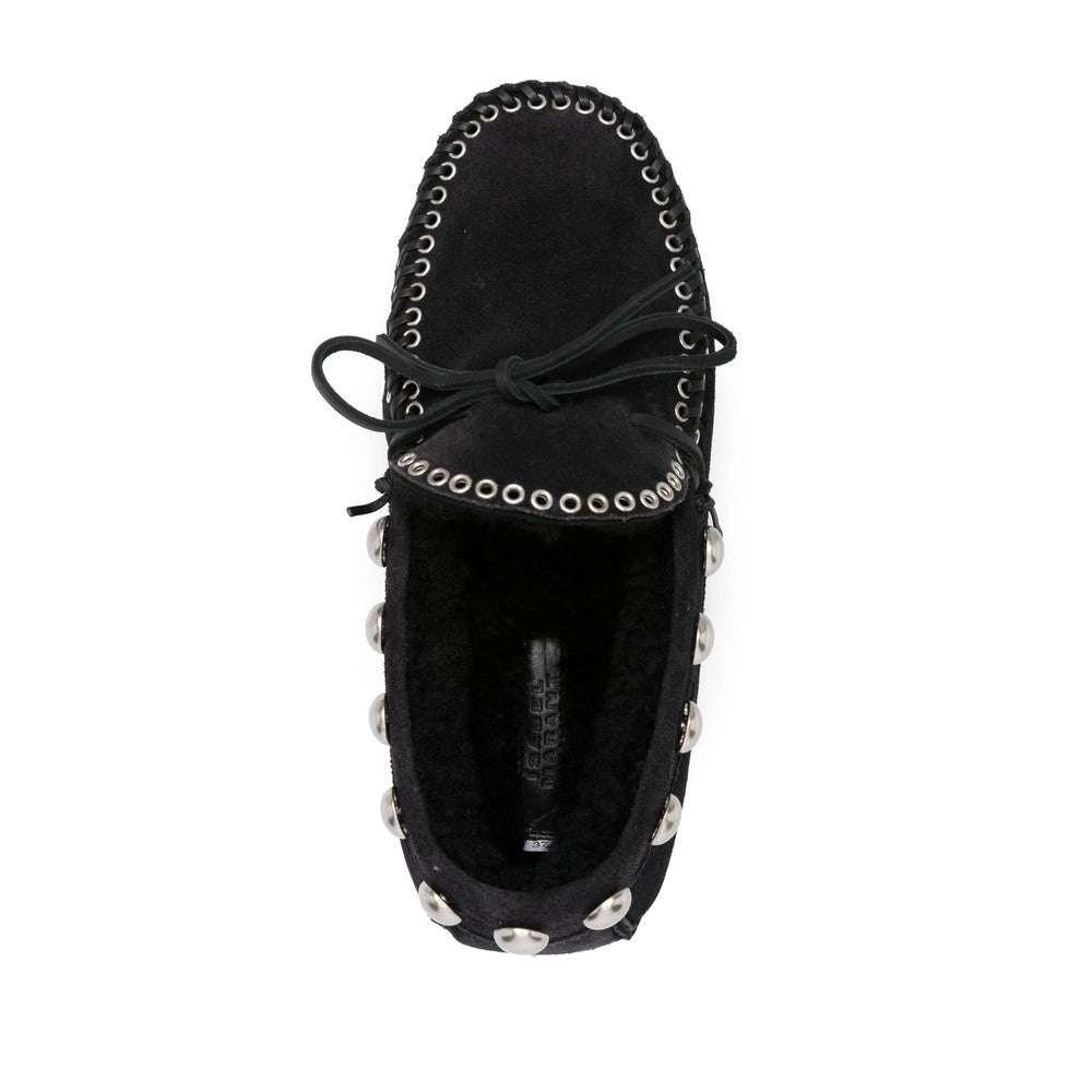 Black Studded Shearling Loafers 4