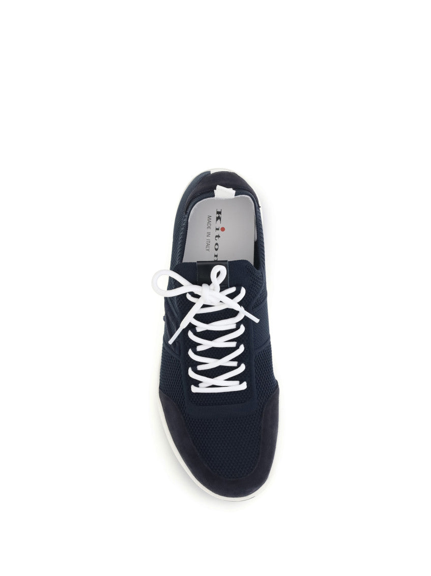 Blue Textured Knit Sneakers 4