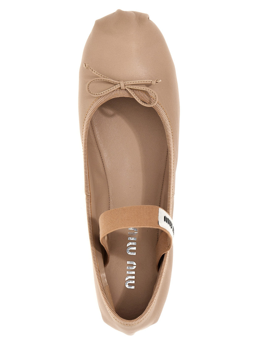 Beige Logo Leather Ballet Flats 3